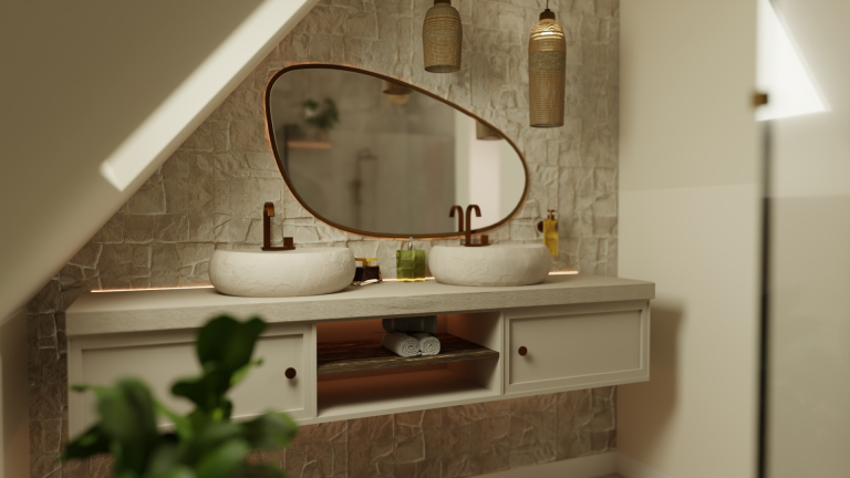 Rendu salle de bain rustique méditerranéenne